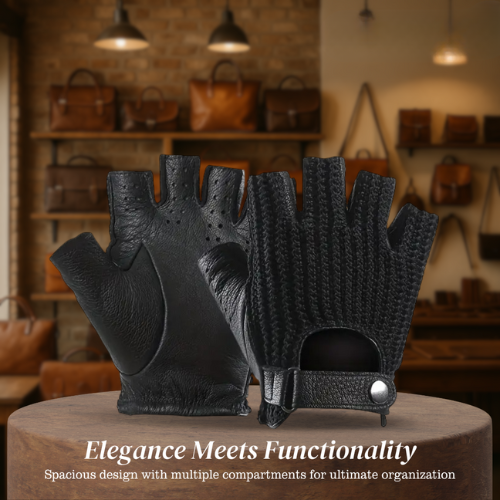 Cillian | Leather Knit Fingerless Driving Gloves