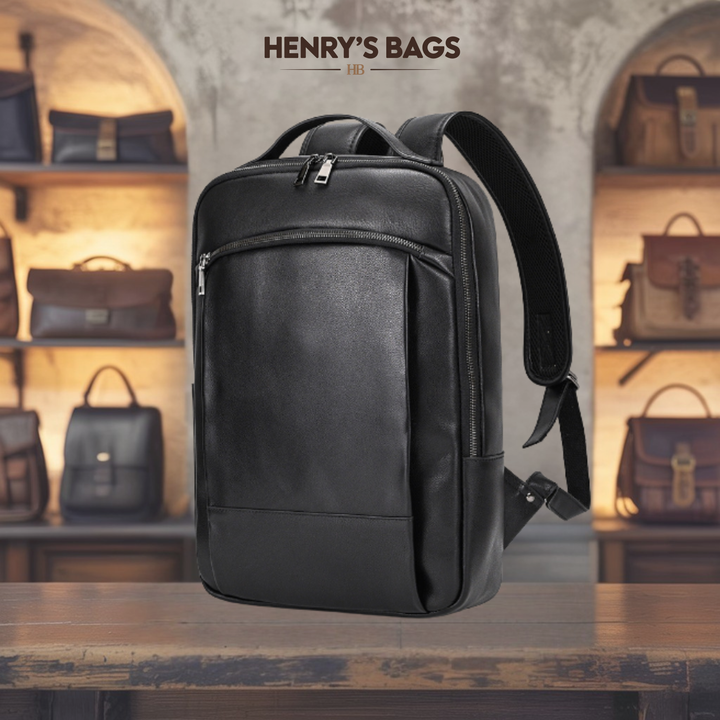 Bamburgh | Black Leather Laptop Backpack