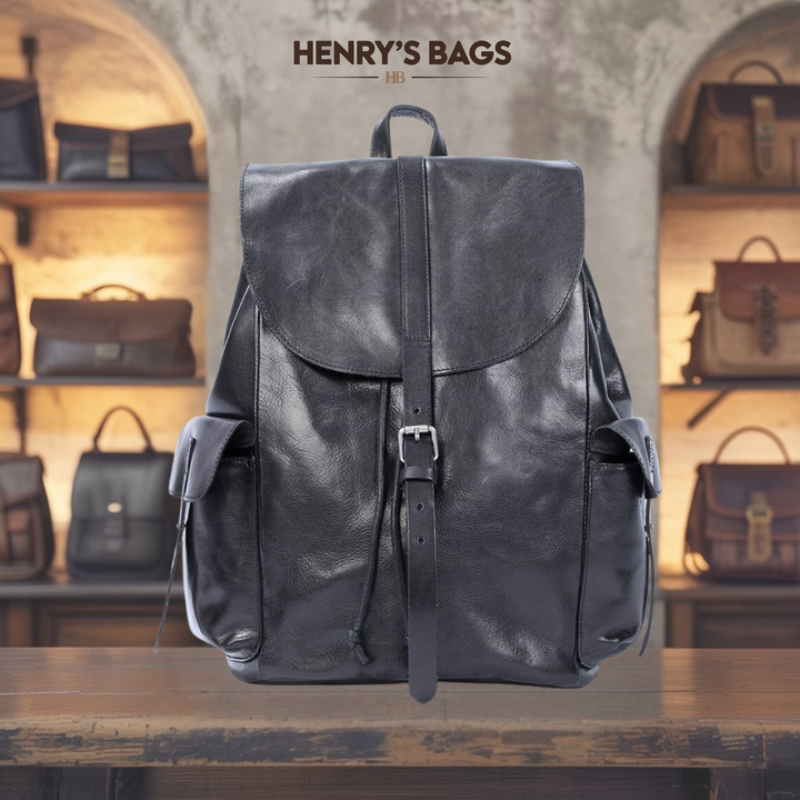 Bodo | Small Black Leather Backpack