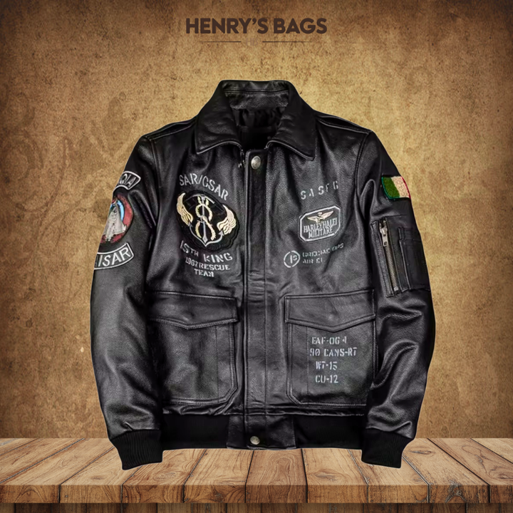 Greg | Men’s Patched Embroidered Leather Jacket