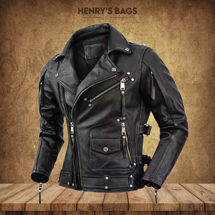 Leif | Retro Slim Fit Leather Motorcycle Jacket