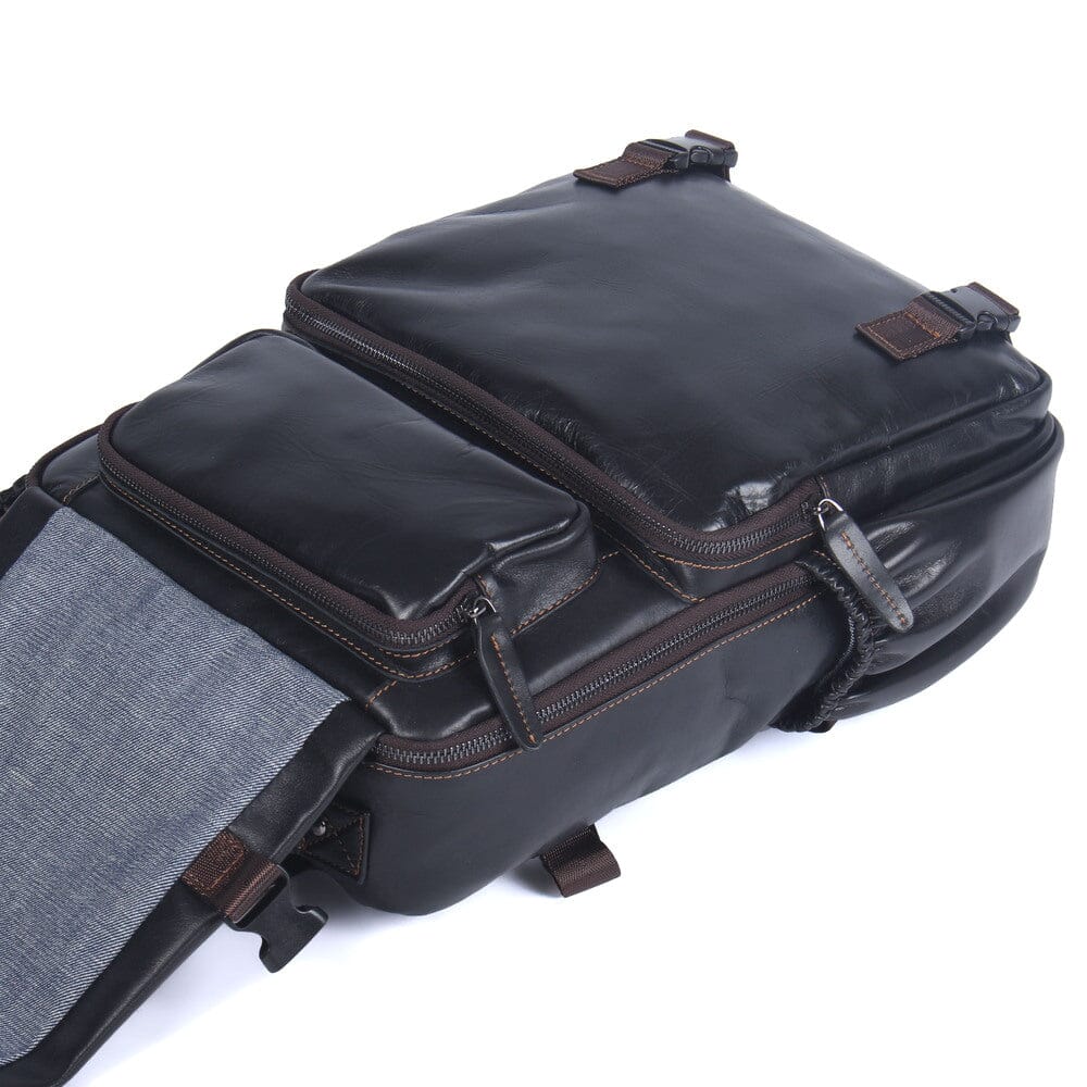 Isaac | Men's Black Leather Backpack