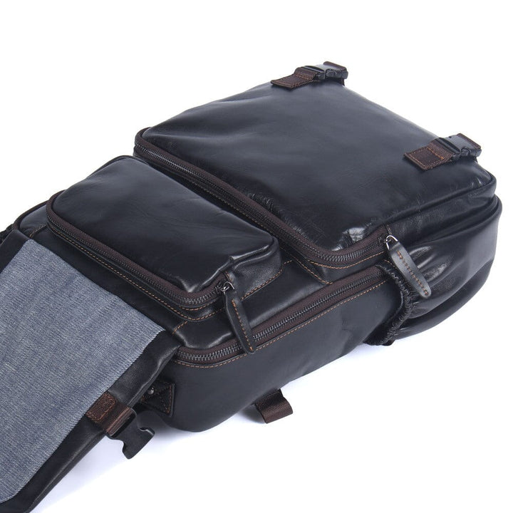 Isaac | Men's Black Leather Backpack